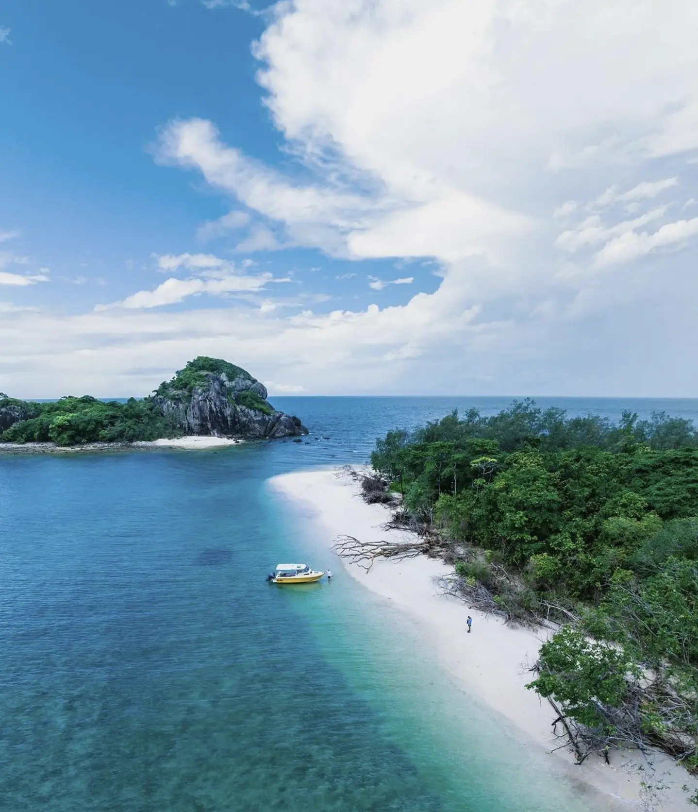 Aerial of reef-fringed Frankland Islands